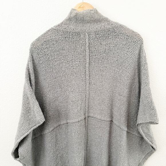 ELAN | Mock Neck Oversized Sweater Poncho Knit Gray Turtleneck Cotton Blend | OS - Picture 6 of 8